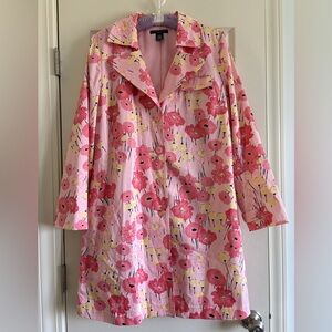 Apostrophe Pink and Yellow Floral Trench Style Mid Length Coat Women Size 18